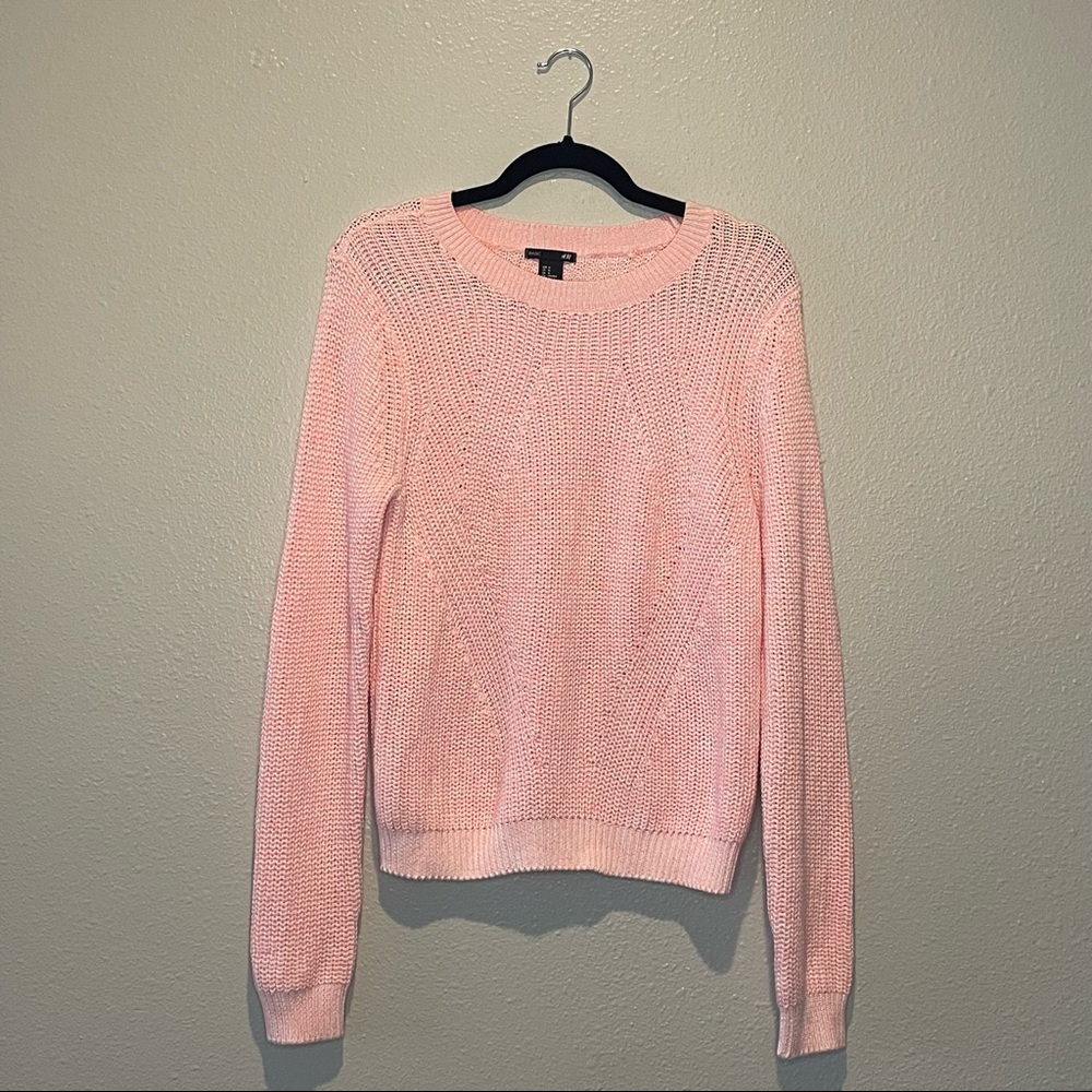 H&M Baby Pink & White Knit Crew Neck Sweater